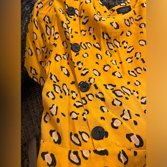 Topshop blouse, canary yellow & black leopard with pinks - Picture 5 of 7